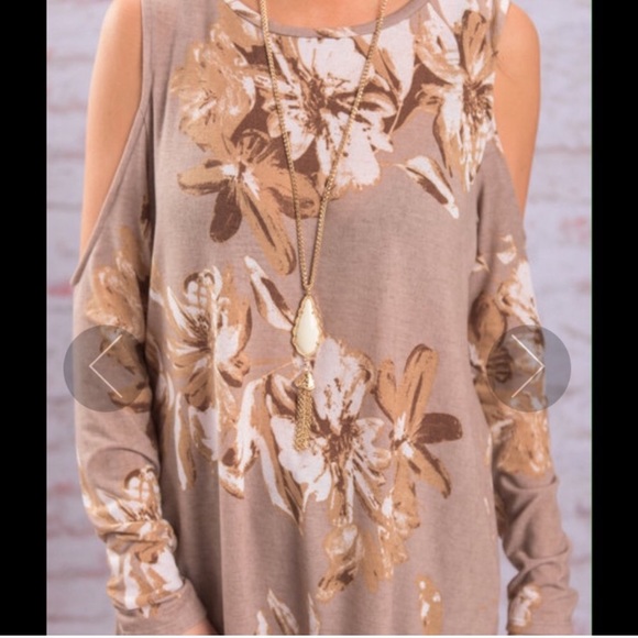 Taupe Floral open shoulder top size small - Picture 1 of 5